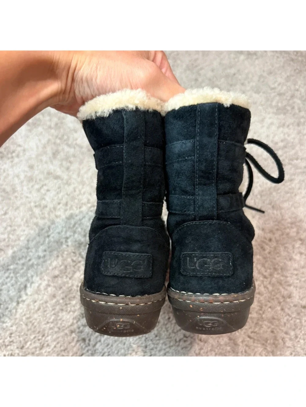 UGG Australia Black Sheepskin Lace-Up Winter Boots Women’s Size 8 EU 39